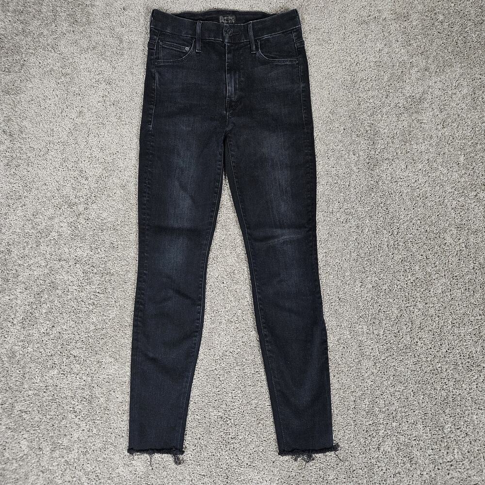 Mother High Waisted Looker Ankle Jeans Women 24x26 Black Bird Wash Super Skinny